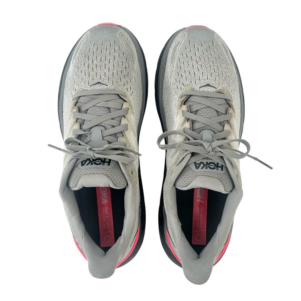 HOKA Clifton 8 Gray & Pink Low Top Lace Up Running Shoes Sneakers sz US 10.5